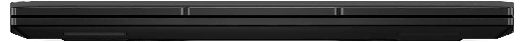 Eine schwarze Spielkonsole, von der Seite betrachtet, mit Disc-Einschub und Bedienfeldbereichen.