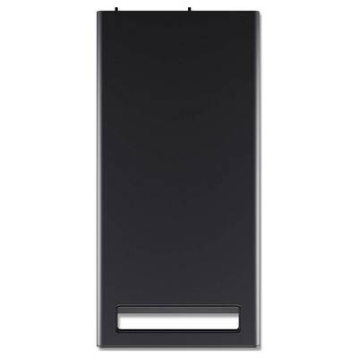 Ein schlankes schwarzes Smartphone mit einem Dual-Kamera-Modul an der Oberseite und einem leeren Bildschirm.