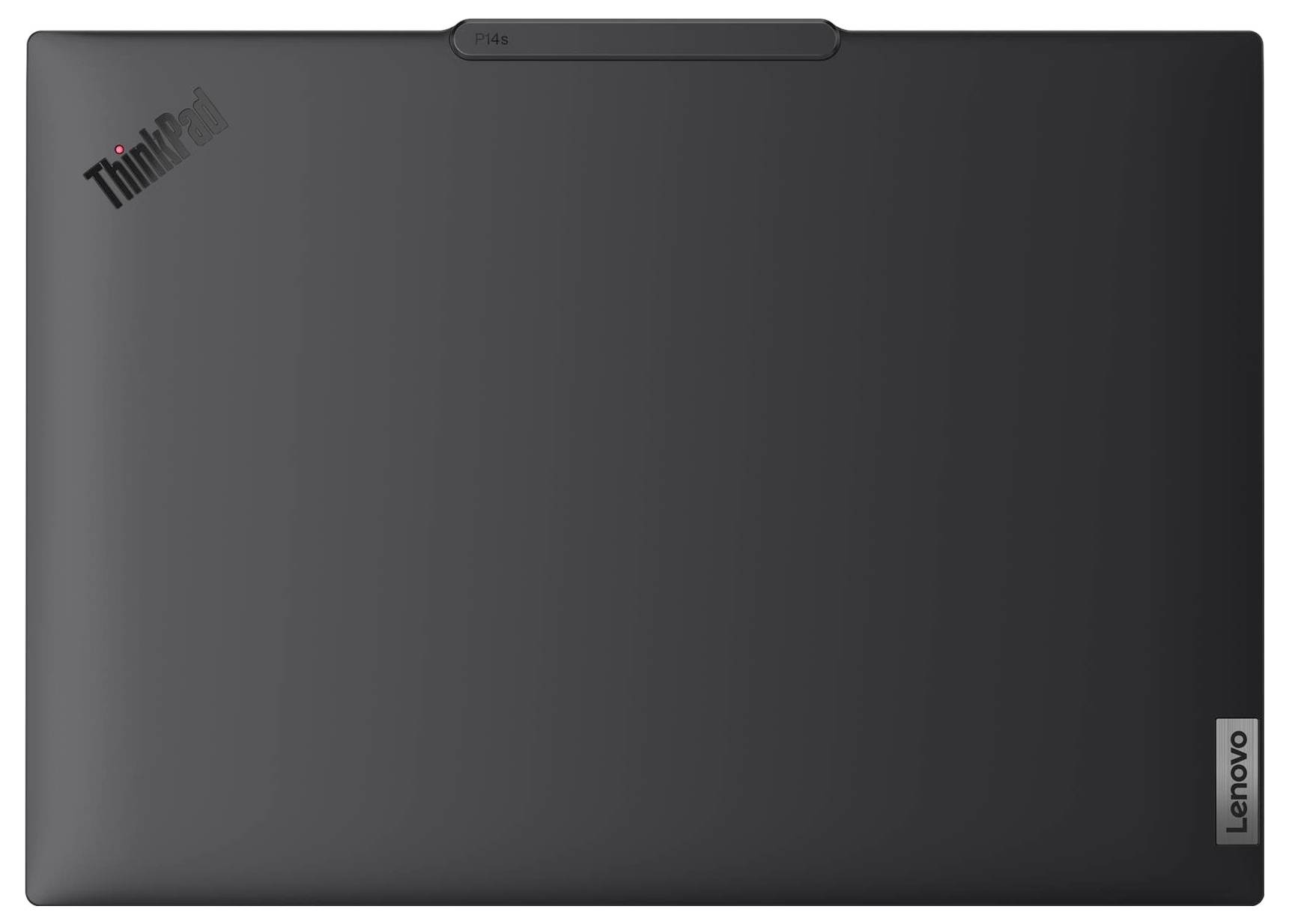 Geschlossener schwarzer Laptop von oben betrachtet, mit den Markenlogos 'ThinkPad' und 'Lenovo' versehen.