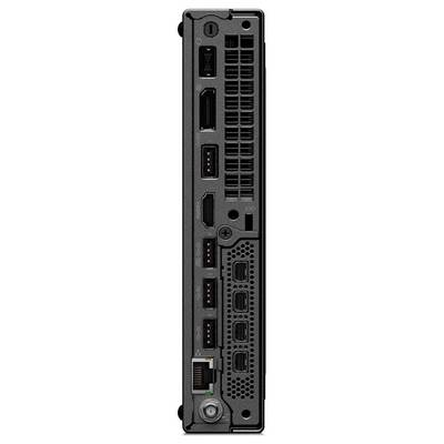 Das Bild zeigt die Rückseite eines Computers mit verschiedenen Anschlüssen, darunter USB, HDMI, Ethernet und Stromverbindung.