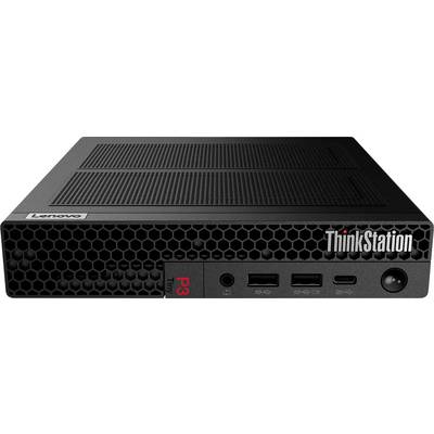 Lenovo ThinkStation P3, ein kompakter Desktop-Arbeitsplatzrechner mit elegantem schwarzem Design, ausgestattet mit vorderen USB-Anschlüssen und einem Einschaltknopf.