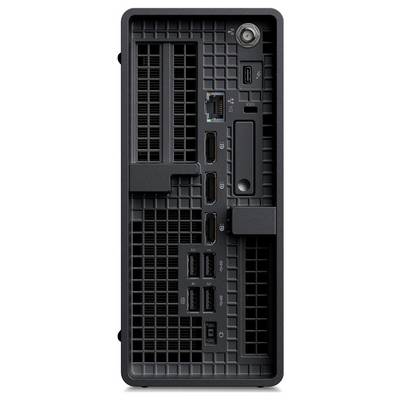 Das Bild zeigt die Rückseite eines Computers mit verschiedenen Anschlüssen wie USB, HDMI und Ethernet für Konnektivität.