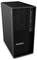 Schwarzer Lenovo ThinkStation Desktop-Tower mit Wabenfrontdesign, mehreren USB-Anschlüssen und Einschaltknopf auf der Frontblende.