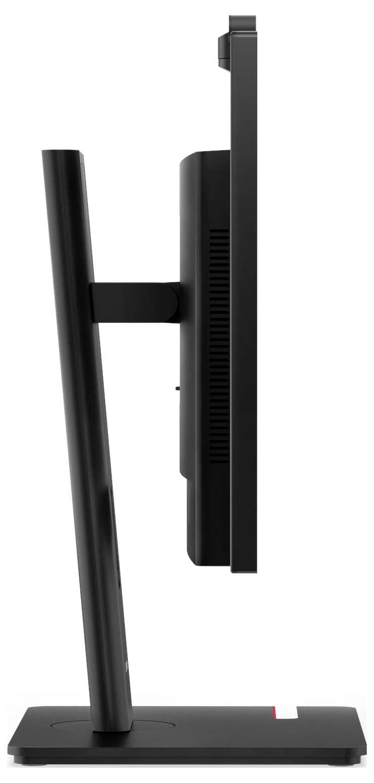 Seitenansicht eines dünnen, flachen Bildschirms auf einem eleganten Ständer, der seine schlanke Silhouette und modernes Design betont.