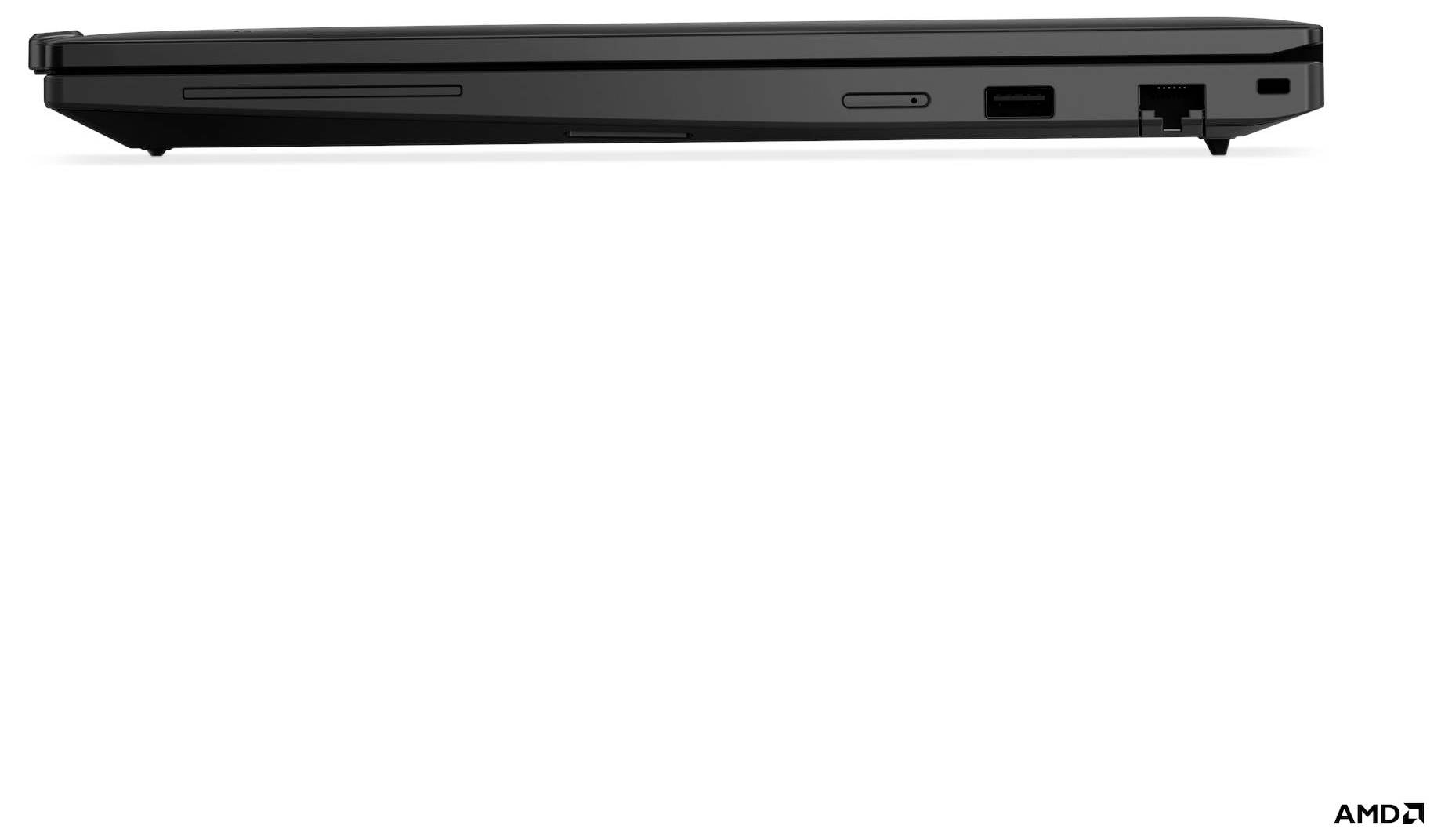 Ein geschlossener Laptop, von der Seite betrachtet, mit CD/DVD-Laufwerk, USB-Anschluss und Ethernet-Anschluss auf weißem Hintergrund.