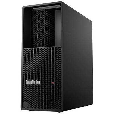Ein schwarzer Desktop-Tower-Computer mit einem Gitter-Frontpanel, beschriftet mit 'ThinkStation P3', entwickelt für rechenintensive Aufgaben.