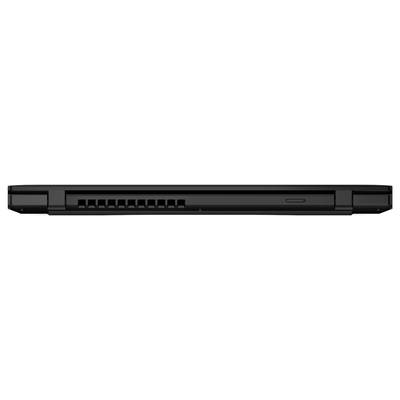Das Bild zeigt die Rückansicht eines geschlossenen schwarzen Laptops mit sichtbaren Lüftungsschlitzen an der linken Seite.