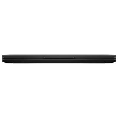 Ein geschlossener schwarzer Laptop, von vorne betrachtet, mit einem dünnen Profil.