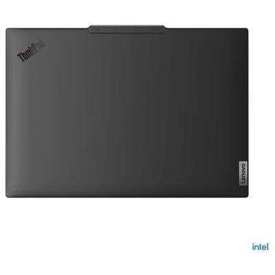 Geschlossener schwarzer Lenovo ThinkPad Laptop, Draufsicht, mit sichtbaren 'ThinkPad'- und 'Lenovo'-Logos.