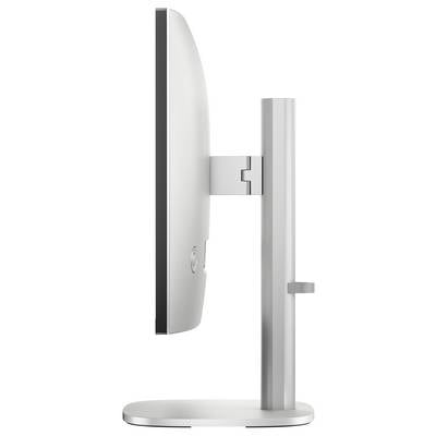 Ein dünner, moderner Computermonitor, von der Seite betrachtet, der sein schlankes Design und den verstellbaren Ständer präsentiert.
