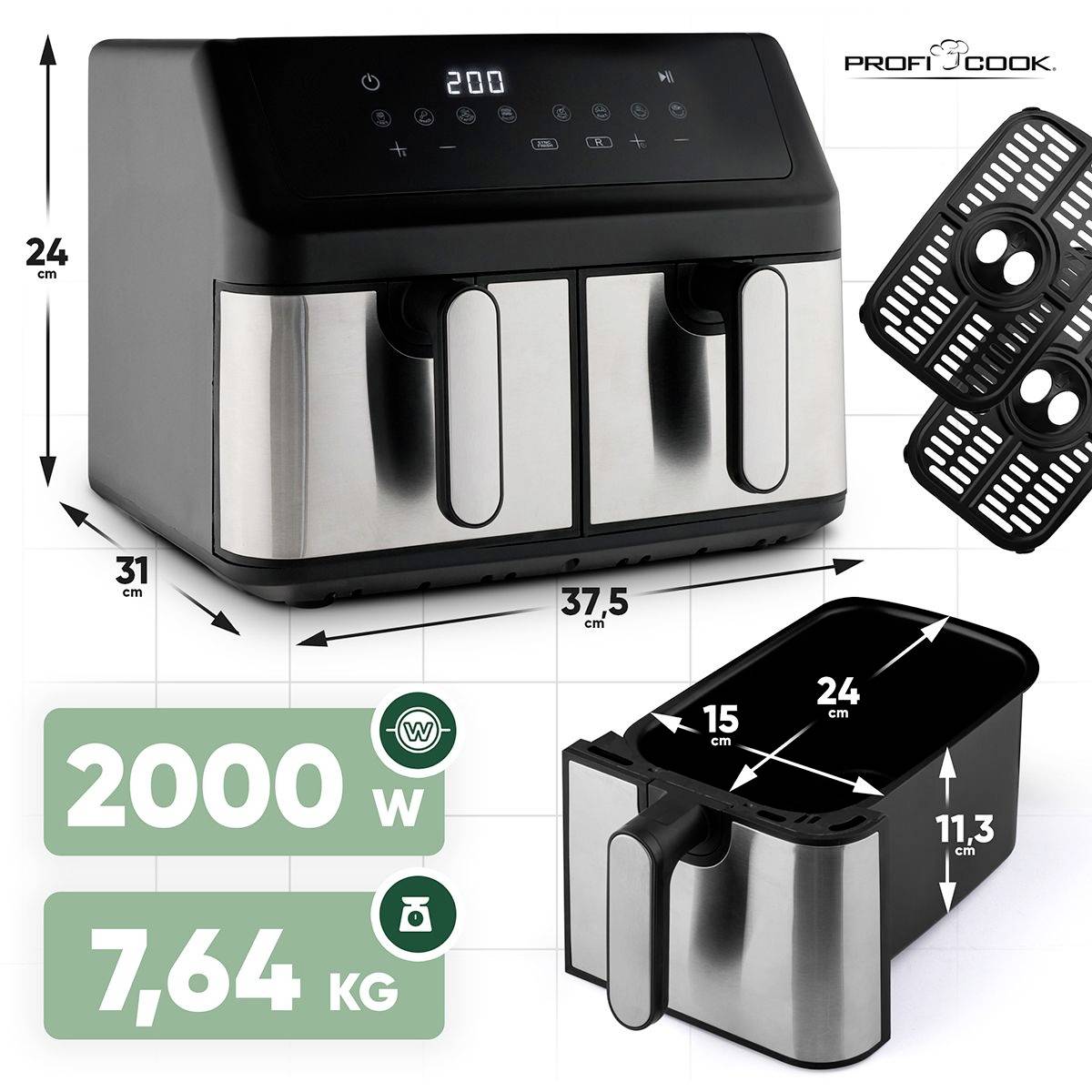 PROFICOOK Doppel-Heißluft-Fritteuse PC-FR 1296 H-10