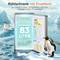 Ein offener Kühlschrank mit Getränken und Lebensmitteln auf Eis, der einen 'Nutzinhalt von 83 Litern' präsentiert. Text auf Deutsch hebt die Gefrierschrankfunktion hervor.