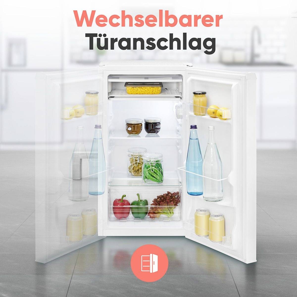 'Umkehrbarer Türanschlag'<br><br>(Note: This is a slightly more precise and commonly used German term for "reversible door hinge" or "reversible door mounting" in the context of refrigerators and appliances.)