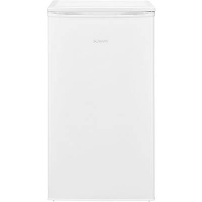 Ein weißer Kühlschrank mit glatter Front und ohne sichtbare Griffe, der ein minimalistisches Design zeigt.