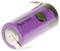 Lila Lithium-Batterie mit Metallanschlüssen, beschriftet mit „3,6 VOLT", mit einem grünen Blattsymbol, das ein umweltfreundliches Design anzeigt.