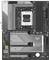 Eine Hauptplatine mit beschrifteten Steckplätzen und Bereichen für CPU, RAM und M.2-Speicher, die detaillierte Komponenten für den Computeraufbau zeigt.