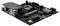Eine schwarze Computermotherboard mit verschiedenen Anschlüssen, Steckplätzen und Komponenten, einschließlich RAM-Steckplätzen, PCIe-Steckplätzen und Audioports, aus einem Winkel betrachtet.