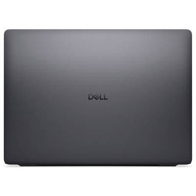 Ein geschlossener Laptop mit einem dunkelgrauen Deckel, auf dem in der Mitte das Dell-Logo zu sehen ist.