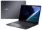Geöffnetes ASUS ExpertBook Laptop mit elegantem Design, dunkler Oberfläche und einem modernen Bildschirm, auf dem ein geometrisches Muster zu sehen ist.
