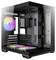 Transparente PC-Gehäuse mit RGB-Lüftern und Innenraum für Komponenten.