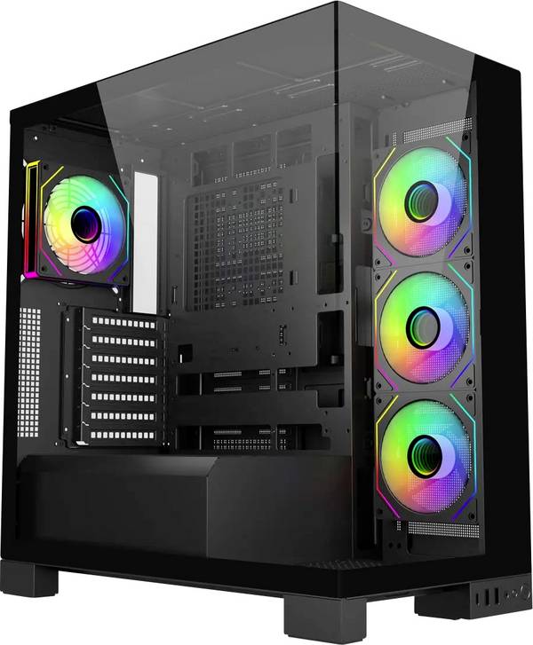 FSP Fortron POC0000274 Midi-Tower PC-Gehäuse Schwarz 4 vorinstallierte Lüfter, Seitenfenster