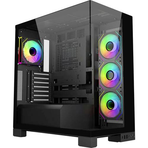 FSP Fortron POC0000274 Midi-Tower PC-Gehäuse Schwarz 4 vorinstallierte Lüfter, Seitenfenster