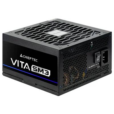 Chieftec VITA SM3 Netzteil mit schwarzem Gehäuse, ausgestattet mit einem Kühlventilator an der Oberseite und einem Netzschalter sowie Kabelanschlüssen an der Seite.