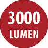 Rotes rundes Abzeichen mit weißem Text, auf dem "3000 LUMEN" steht.