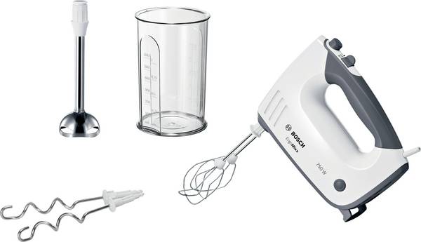 Bosch ErgoMixx 750 Watt, Edelstahl-Mixuß Handmixer 750 W Schwarz, Weiß