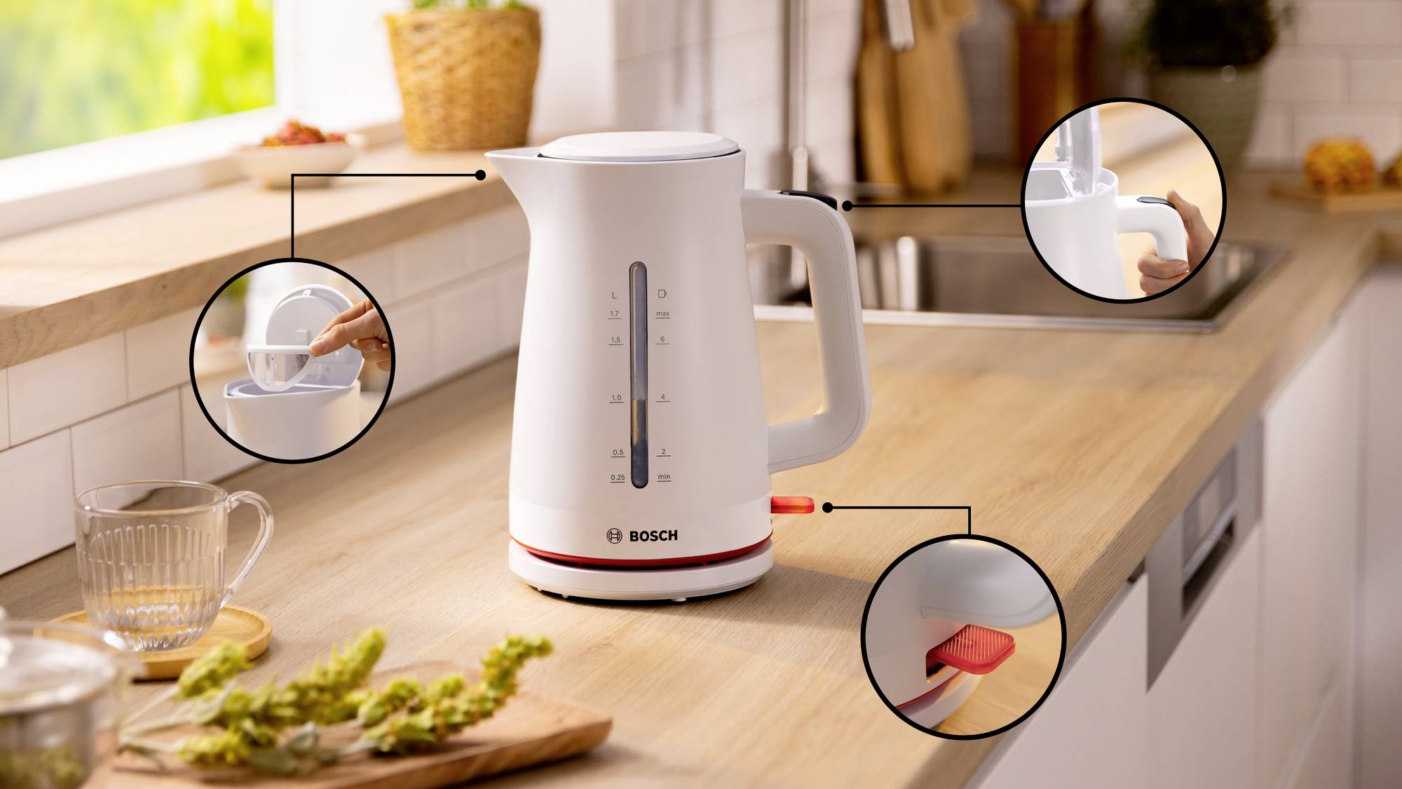 Bosch Wasserkocher 1,7L MyMoment, weiß Wasserkocher Überhitzungsschutz Weiß Fassungsvermögen: 1.7 l-1