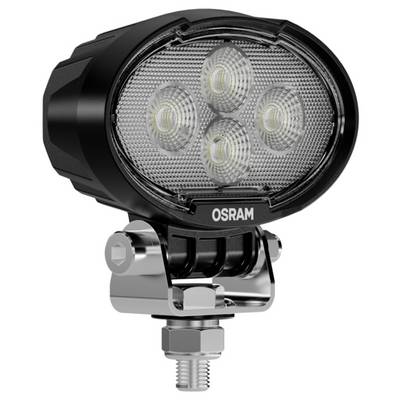 Eine schwarze und silberne Osram LED-Arbeitsleuchte mit vier runden Linsen und einer Halterung, entwickelt für automotive oder industrielle Anwendungen.