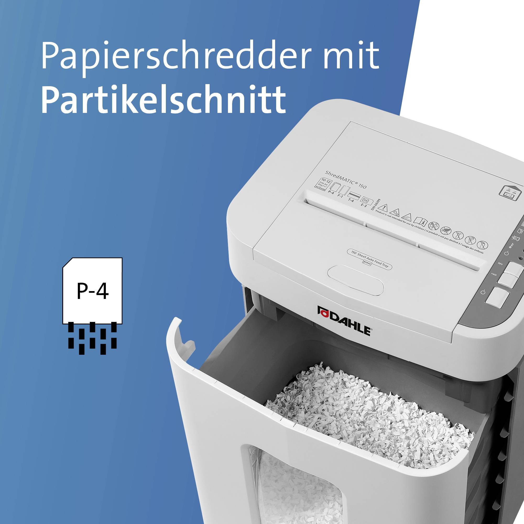 Dahle ShredMATIC 150 Aktenvernichter 150 Blatt Partikelschnitt 4 x 12 mm P-4 24 l Vernichtet auch Büroklammern, Heftklam-12