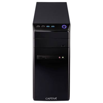 Schwarzer Desktop-Computerturm mit mehreren Frontanschlüssen, einschließlich USB- und Audioports, sowie einem Einschaltknopf.