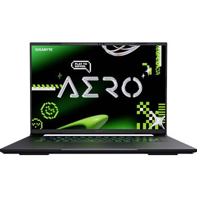 Ein Laptop mit einem Bildschirm, der ein futuristisches Design mit dem Wort 'AERO' und dem fett gedruckten Schriftzug 'Play to Differ' zeigt.