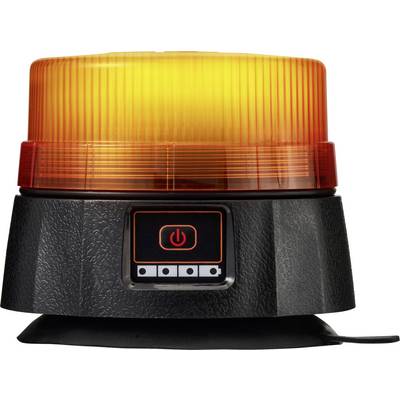 Eine schwarze und orange Warnleuchte mit einem Ein-/Aus-Schalter, die zur Signalisierung von Gefahren oder Warnungen verwendet wird.