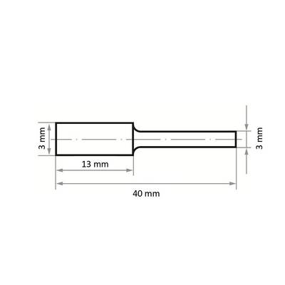Querschnitt eines zylindrischen Stabes mit Abmessungen: Länge 40 mm, Durchmesser 3 mm an beiden Enden und eine 13 mm lange zentrale Verjüngung.