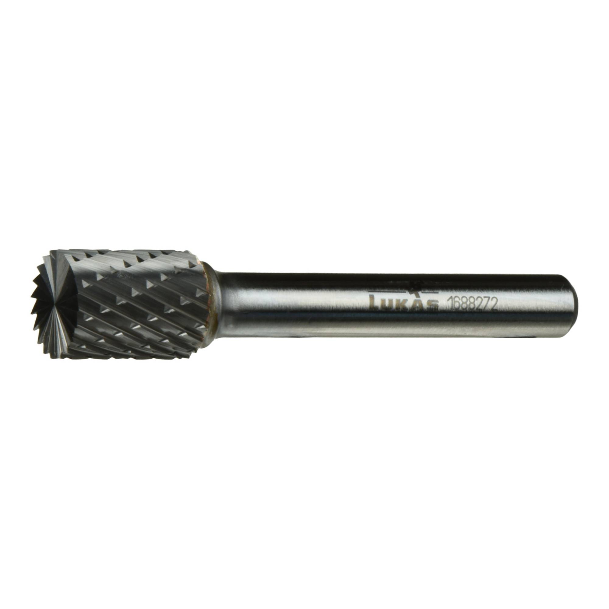 Ein zylindrischer Rotationsfräser mit einer strukturierten, scharfen Schneidoberfläche an einem Ende, der zum Formen und Schneiden von Materialien wie Metall oder Holz verwendet wird.
