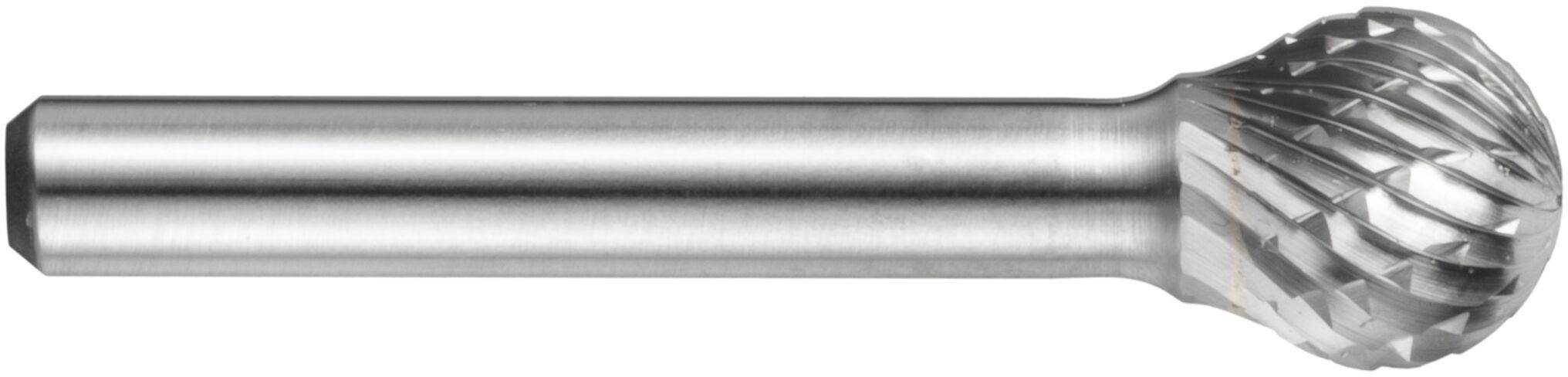 Eine zylindrische Metallfräsbohrer mit einem kugelförmigen, gerillten Kopf zum Formen, Schleifen oder Schneiden von Materialien.