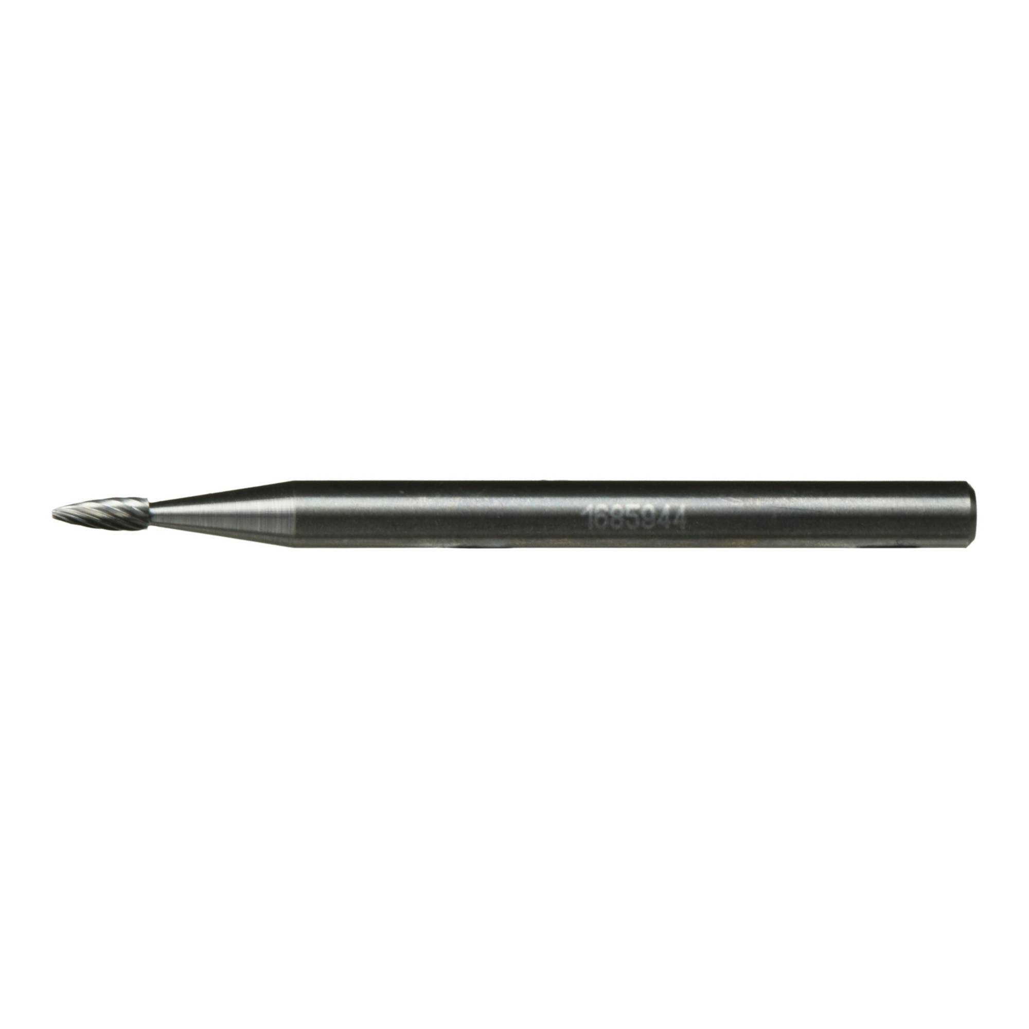 Ein kleines, zylindrisches Metallinstrument mit einer spitz zulaufenden, spiralförmigen Spitze, das für präzise Schneid- oder Graviervorgänge entwickelt wurde.