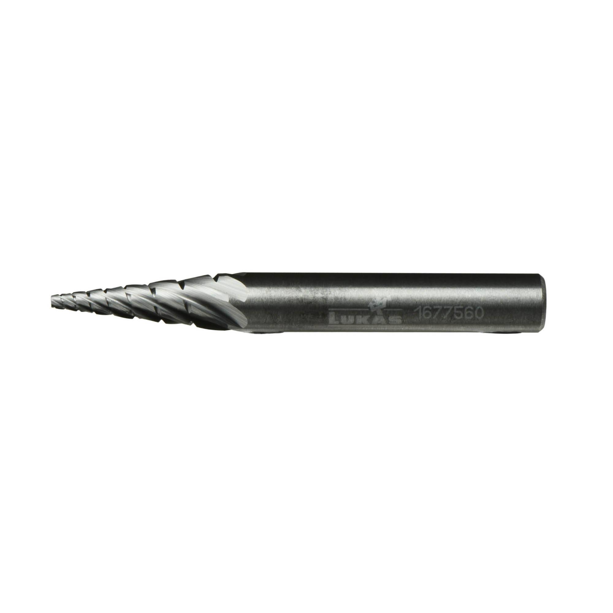 Ein konischer Metallbohrer mit einer Spiralschneide und einem zylindrischen Schaft, der zum präzisen Bohren von Löchern in verschiedenen Materialien verwendet wird.