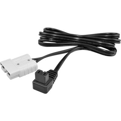 Ein schwarzes Kabel mit einem weißen Stecker auf der einen Seite und einem schwarzen Stecker auf der anderen Seite, das zum Anschluss und zur Stromversorgung elektronischer Geräte verwendet wird.