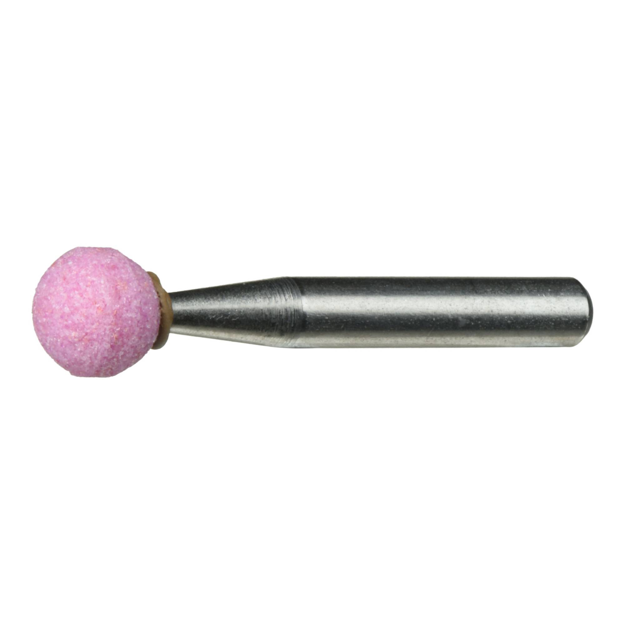 Ein metallisches, zylindrisches Werkzeug mit einer rosa kugelförmigen Schleifspitze zum Schleifen oder Formen von Materialien.