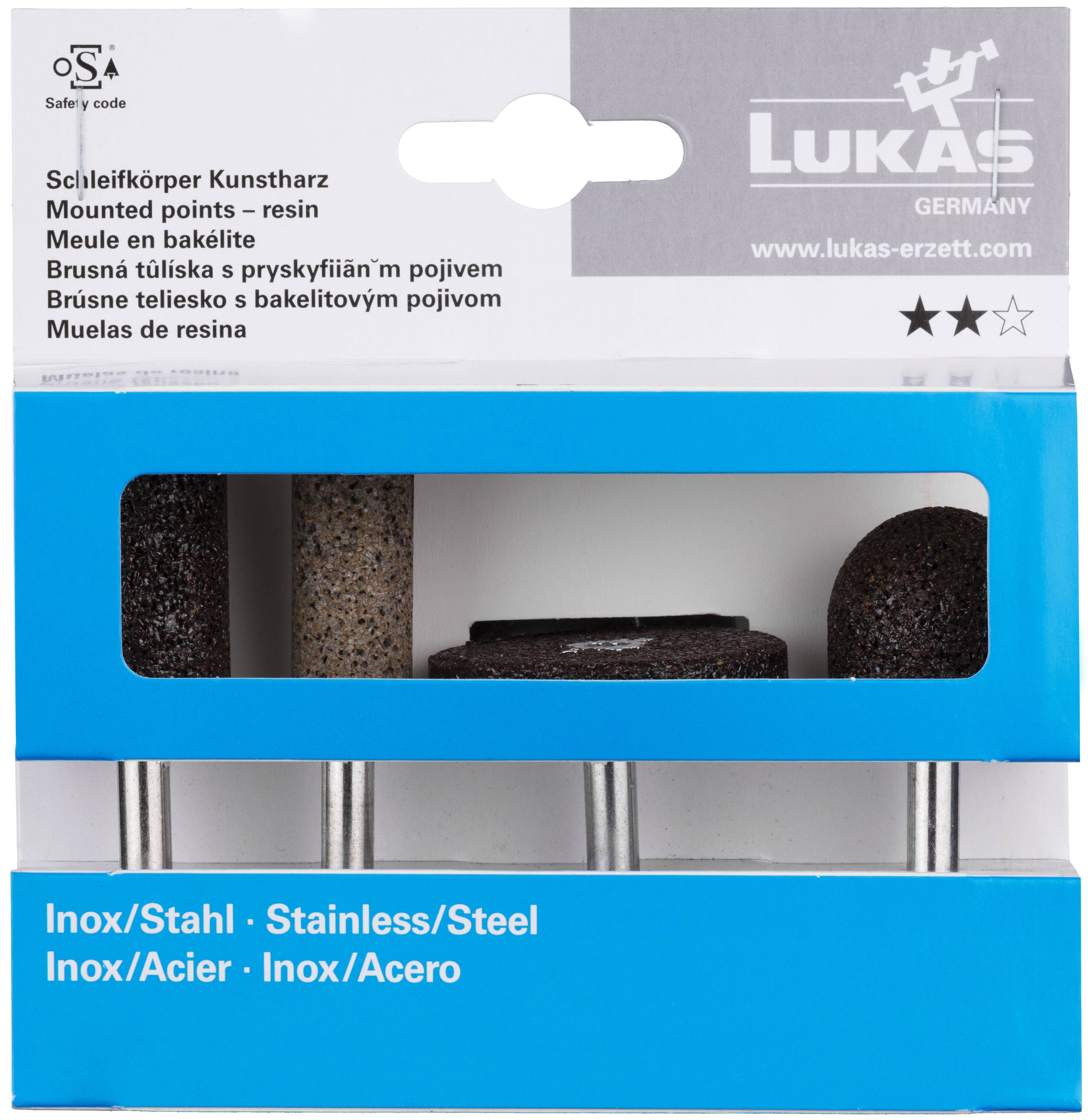 LUKAS-ERZETT A20480004627WF1 Schleifstift-Set 4-teilig für Edelstahl Schaft 6 mm Korund   Fachhandel weich 1 Set