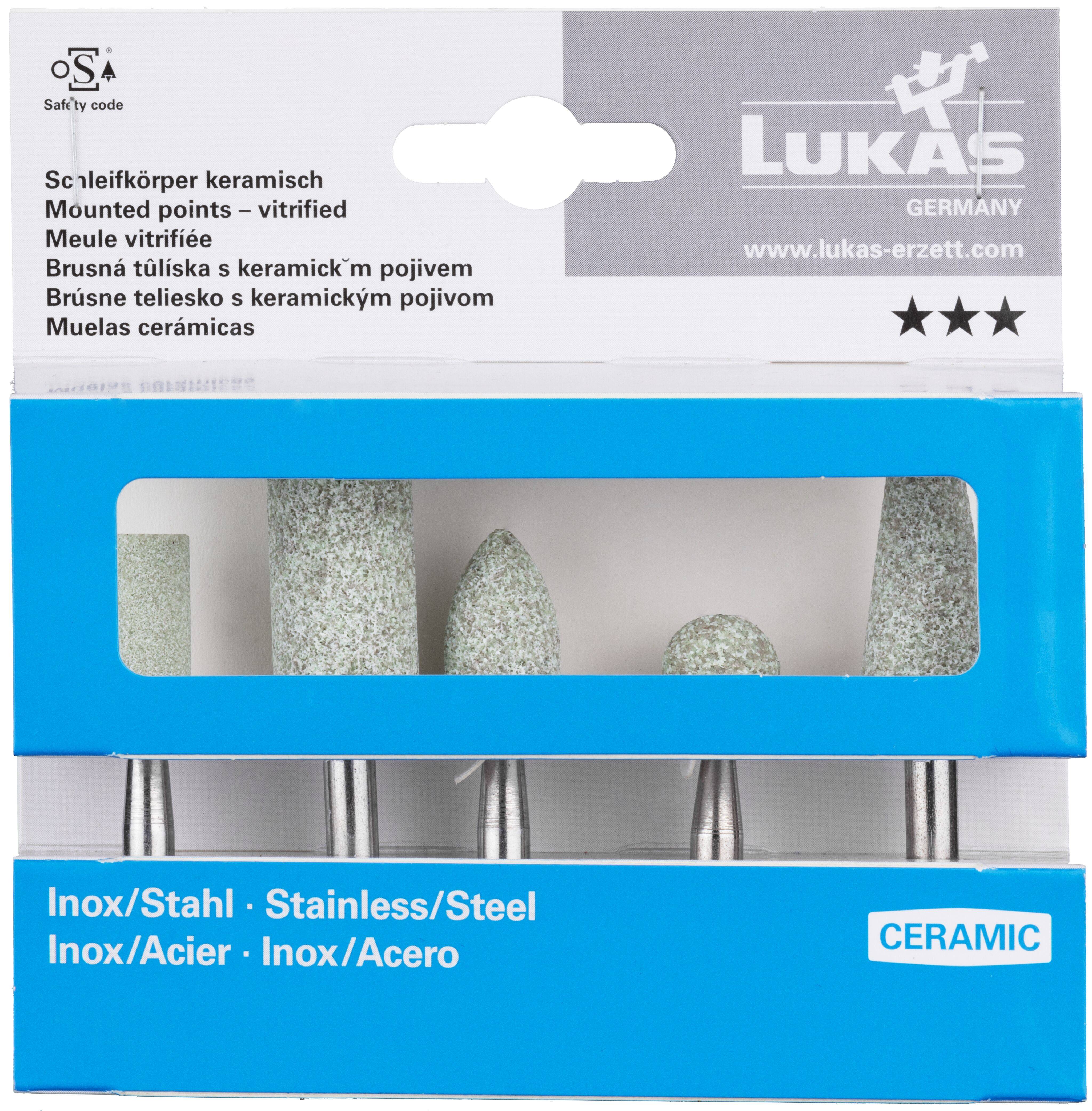 LUKAS-ERZETT A20480005677F1 Schleifstift-Set 5-teilig für Edelstahl/Stahl Schaft 6 mm Ceramic   Fachhandel 1 Set