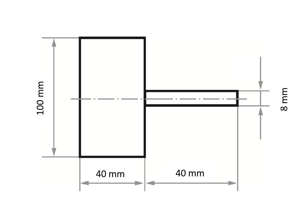 Technische Zeichnung eines L-förmigen Bauteils. Vertikaler Abschnitt ist 100 mm hoch und 40 mm breit; horizontaler Abschnitt ist 40 mm lang und 8 mm hoch.