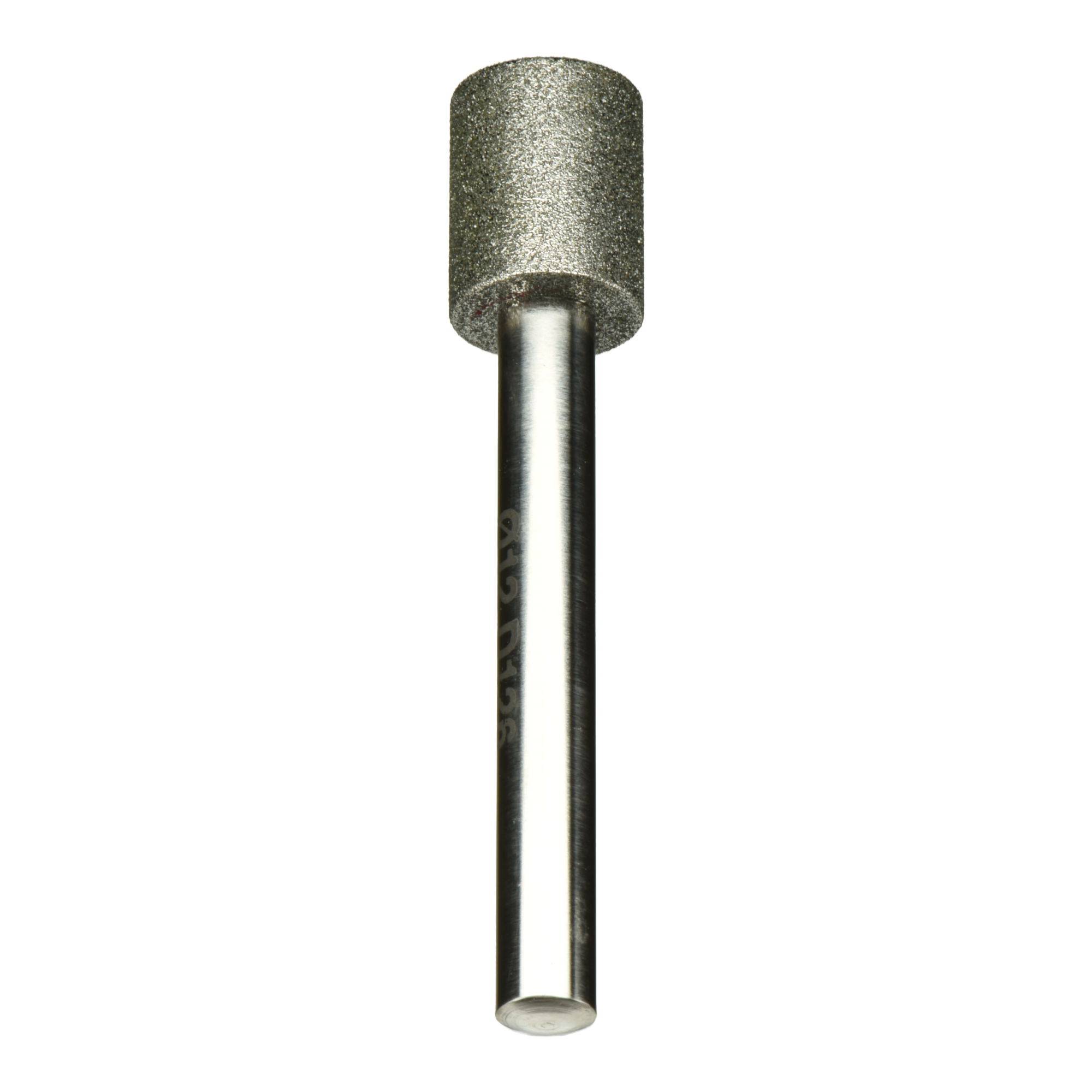 Ein zylindrischer Schleifbit mit strukturierter Spitze, der an einem Metallschaft befestigt ist und zum Formen oder Glätten von Materialien verwendet wird.