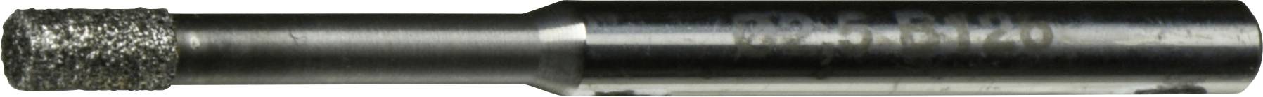 Ein zylindrischer Metalltool mit einem rauen, texturierten Ende, das zum Schleifen oder Schneiden verwendet wird. Das Werkzeug hat dunkle, reflektierende Oberflächenmarkierungen.