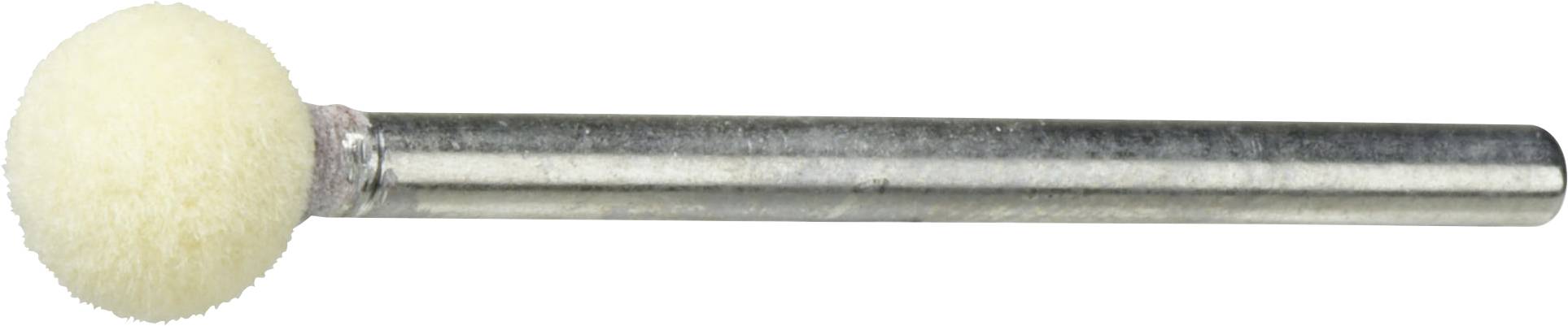 Ein weißer, kugelförmiger Filzpolierbob, der an einer Metallstange befestigt ist und zum Polieren oder Aufbereiten von Oberflächen verwendet wird.