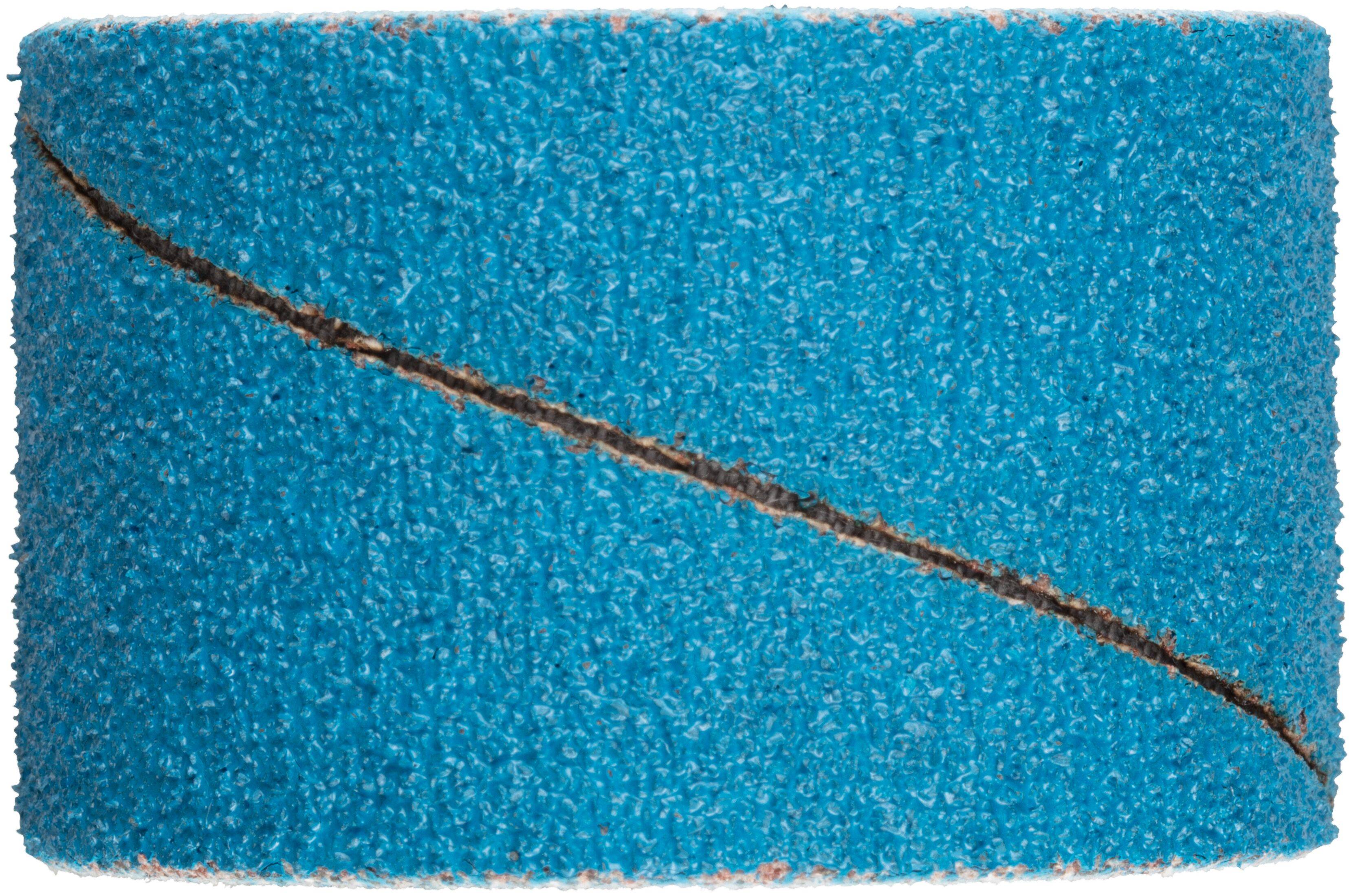 Nahaufnahme eines blauen Schleiftambours mit einer strukturierten Schleifoberfläche.
