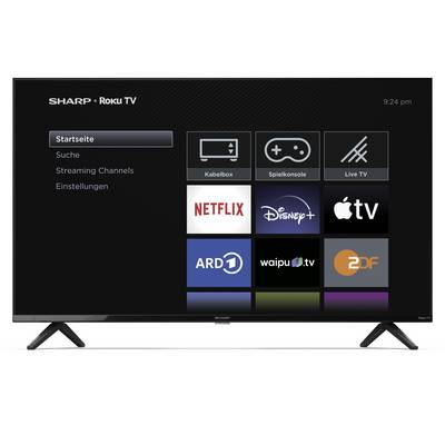 'Roku TV-Oberfläche mit Menüoptionen: Startseite, Suche, Streaming-Kanäle, Einstellungen; App-Symbole für Netflix, Disney+, Apple TV, ARD1, waipu.tv, ZDF; 21:24 Uhr.'